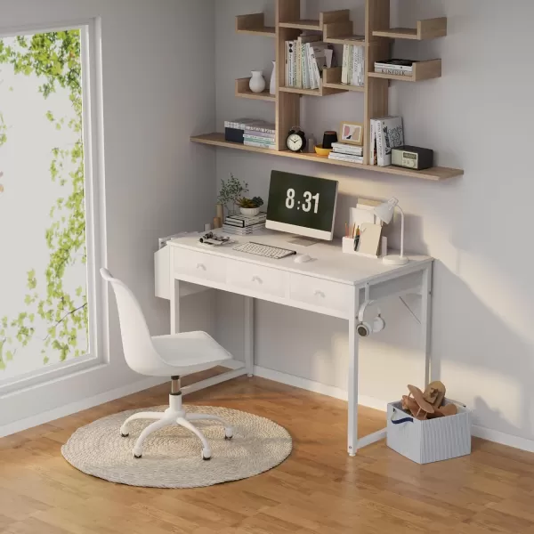 Lufeiya Small Computer Desk with 2 Drawers for Bedroom 31 Inch Home Office Desk with Storage Fabric Drawer and Bag Study Writing Table for Small Spaces Rustic BrownWhite