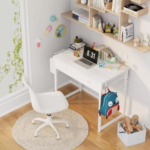 Lufeiya Small Computer Desk with 2 Drawers for Bedroom 31 Inch Home Office Desk with Storage Fabric Drawer and Bag Study Writing Table for Small Spaces Rustic BrownWhite