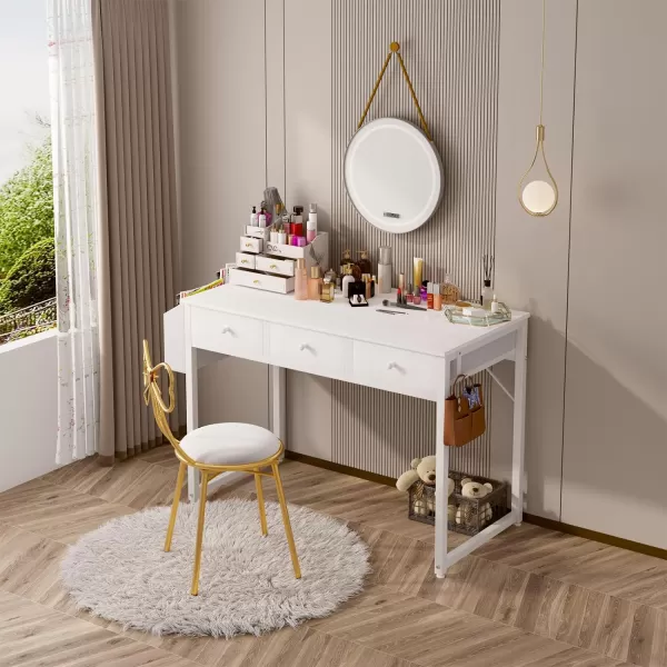 Lufeiya Small Computer Desk with 2 Drawers for Bedroom 31 Inch Home Office Desk with Storage Fabric Drawer and Bag Study Writing Table for Small Spaces Rustic BrownWhite