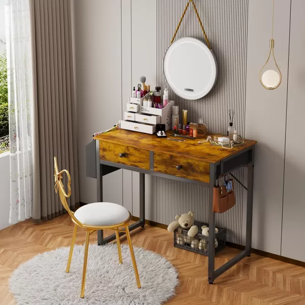 Lufeiya Small Computer Desk with 2 Drawers for Bedroom 31 Inch Home Office Desk with Storage Fabric Drawer and Bag Study Writing Table for Small Spaces Rustic BrownRustic Brown