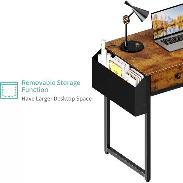 Lufeiya Small Computer Desk with 2 Drawers for Bedroom 31 Inch Home Office Desk with Storage Fabric Drawer and Bag Study Writing Table for Small Spaces Rustic BrownRustic Brown