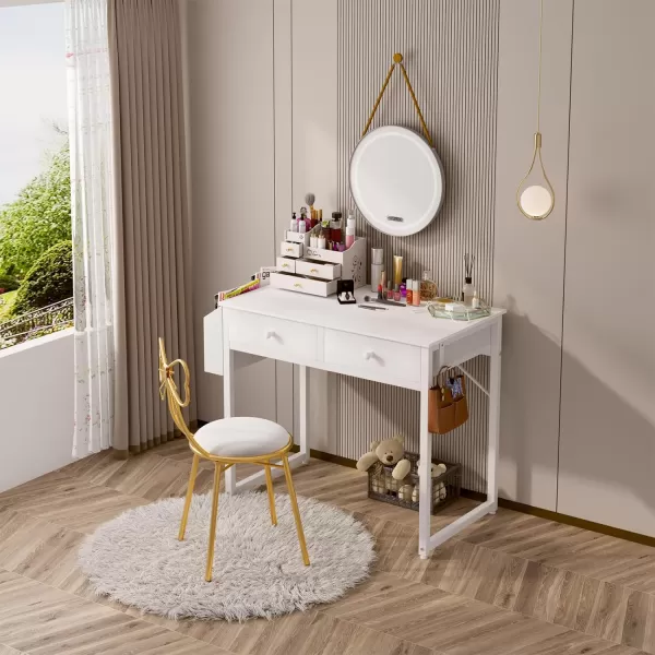 Lufeiya Small Computer Desk with 2 Drawers for Bedroom 31 Inch Home Office Desk with Storage Fabric Drawer and Bag Study Writing Table for Small Spaces Rustic BrownWhite