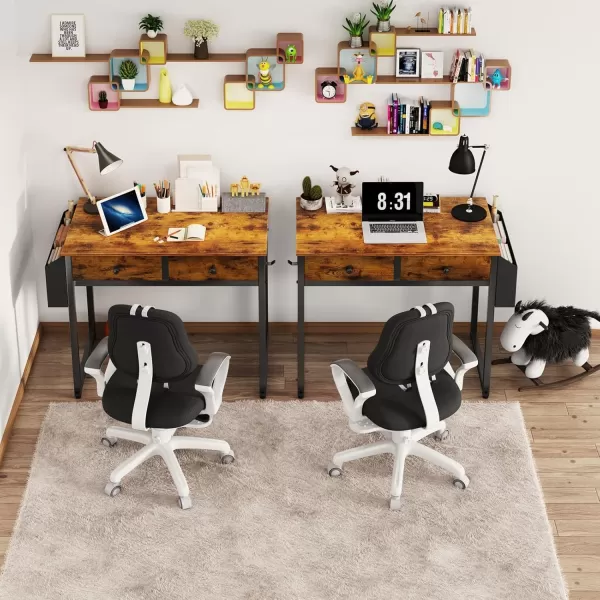 Lufeiya Small Computer Desk with 2 Drawers for Bedroom 31 Inch Home Office Desk with Storage Fabric Drawer and Bag Study Writing Table for Small Spaces Rustic BrownRustic Brown