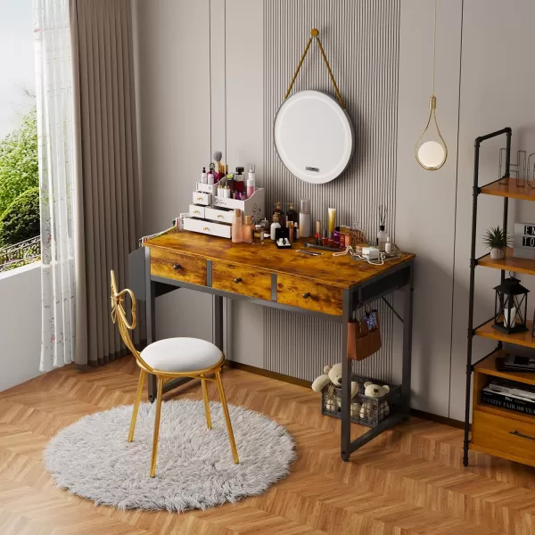 Lufeiya Small Computer Desk with 2 Drawers for Bedroom 31 Inch Home Office Desk with Storage Fabric Drawer and Bag Study Writing Table for Small Spaces Rustic BrownRustic Brown