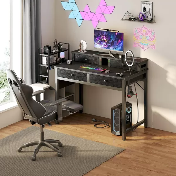 Lufeiya Small White Desk with Fabric Drawers for Bedroom 32 inch Vanity Makeup Desk with Drawers Storage for Home Office Writing Study Table with Power Outlet ampamp Monitor Stand WhiteBlack