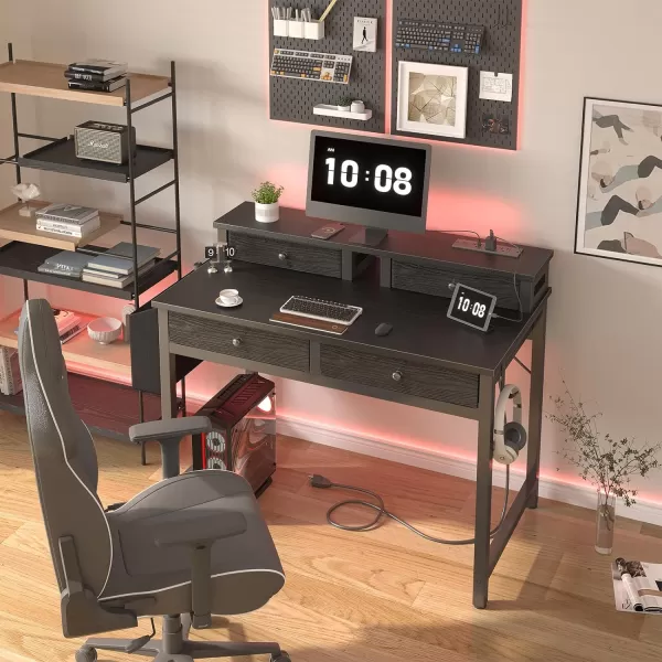 Lufeiya Small White Desk with Fabric Drawers for Bedroom 32 inch Vanity Makeup Desk with Drawers Storage for Home Office Writing Study Table with Power Outlet ampamp Monitor Stand WhiteBlack
