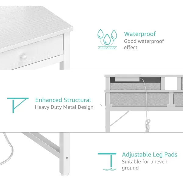 Lufeiya Small White Desk with Fabric Drawers for Bedroom 32 inch Vanity Makeup Desk with Drawers Storage for Home Office Writing Study Table with Power Outlet ampamp Monitor Stand WhiteWhite