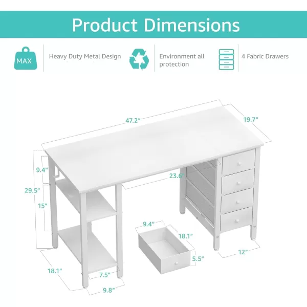 Lufeiya White Computer Desk with Drawers ampamp Storage Shelves 47 Inch Study Work Writing Desk for Home Office Bedroom Simple Modern Cute PC Desks Table WhiteWhite