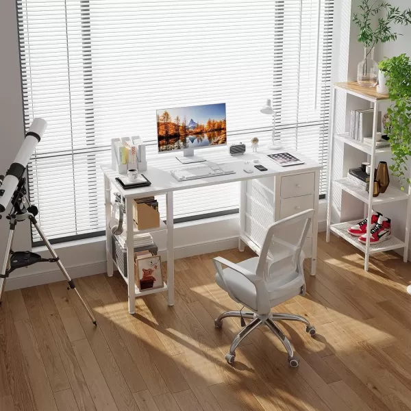 Lufeiya White Computer Desk with Drawers ampamp Storage Shelves 47 Inch Study Work Writing Desk for Home Office Bedroom Simple Modern Cute PC Desks Table WhiteWhite