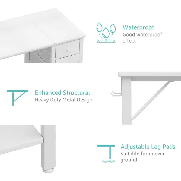 Lufeiya White Computer Desk with Drawers ampamp Storage Shelves 47 Inch Study Work Writing Desk for Home Office Bedroom Simple Modern Cute PC Desks Table WhiteWhite