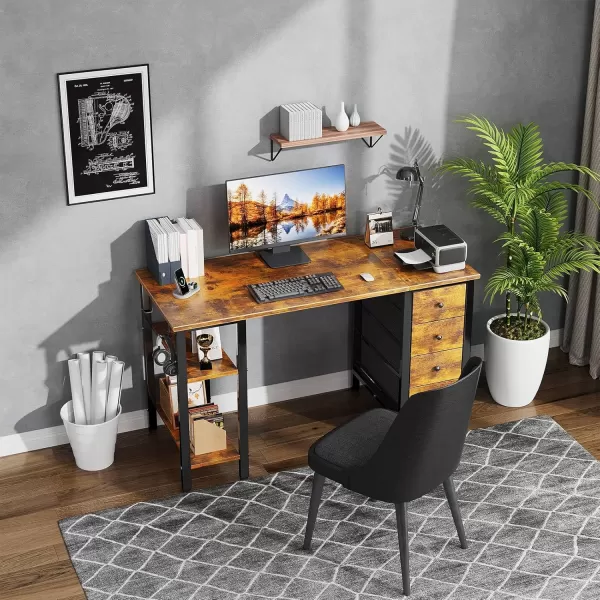 Lufeiya White Computer Desk with Drawers ampamp Storage Shelves 47 Inch Study Work Writing Desk for Home Office Bedroom Simple Modern Cute PC Desks Table WhiteRustic Brown