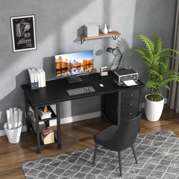 Lufeiya White Computer Desk with Drawers ampamp Storage Shelves 47 Inch Study Work Writing Desk for Home Office Bedroom Simple Modern Cute PC Desks Table WhiteBlack