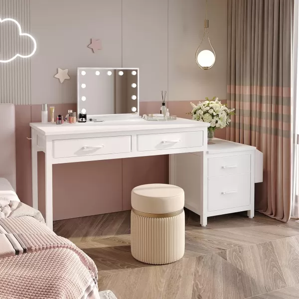 Lufeiya White Computer Desk with Fabric File Drawers Cabinet 40 Inch Home Office Desks with Filing Cabinet Printer Stand for Small Space Study Writing Table PC Desks WhiteWhite
