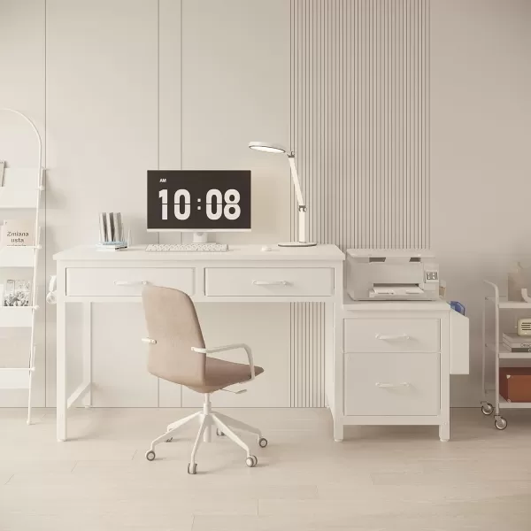 Lufeiya White Computer Desk with Fabric File Drawers Cabinet 40 Inch Home Office Desks with Filing Cabinet Printer Stand for Small Space Study Writing Table PC Desks WhiteWhite