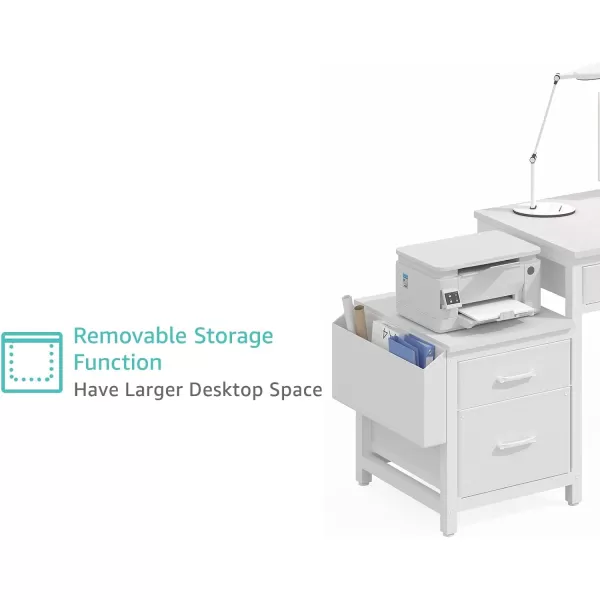 Lufeiya White Computer Desk with Fabric File Drawers Cabinet 40 Inch Home Office Desks with Filing Cabinet Printer Stand for Small Space Study Writing Table PC Desks WhiteWhite