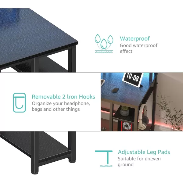 Lufeiya White Computer Desk with File Drawers Cabinet 55 Inch Home Office Desk with Monitor Stand Shelves Writing Study Gaming Desks with Led Lights and Power Outlets for Bedroom WhiteBlack