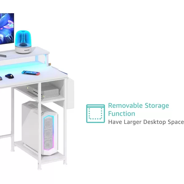 Lufeiya White Computer Desk with File Drawers Cabinet 55 Inch Home Office Desk with Monitor Stand Shelves Writing Study Gaming Desks with Led Lights and Power Outlets for Bedroom WhiteWhite