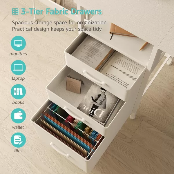 Lufeiya White Computer Desk with File Drawers Cabinet 55 Inch Home Office Desk with Monitor Stand Shelves Writing Study Gaming Desks with Led Lights and Power Outlets for Bedroom WhiteWhite