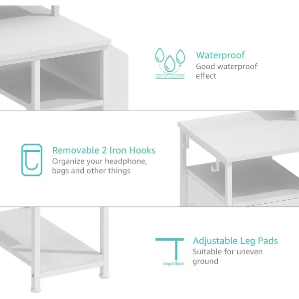 Lufeiya White Computer Desk with File Drawers Cabinet 55 Inch Home Office Desk with Monitor Stand Shelves Writing Study Gaming Desks with Led Lights and Power Outlets for Bedroom WhiteWhite
