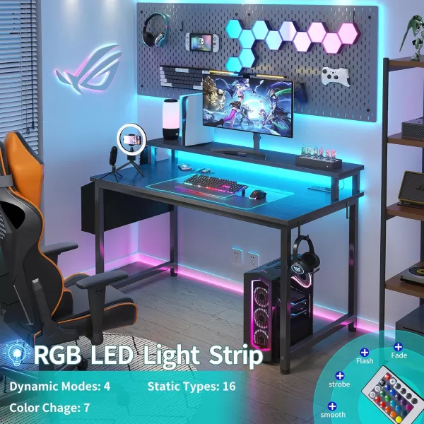 Lufeiya White Computer Desk with LED Lights and Power Outlets 40 Inch Home Office Desks with Monitor Stand Teen Writing Study Table Gaming Desk with Charging Station WhiteBlack