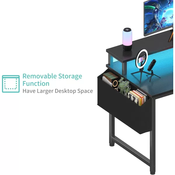 Lufeiya White Computer Desk with LED Lights and Power Outlets 40 Inch Home Office Desks with Monitor Stand Teen Writing Study Table Gaming Desk with Charging Station WhiteBlack