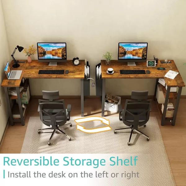 Lufeiya White L Shaped Computer Desk with Power Outlet Shelves 40 Inch Small Corner Desk for Small Space Home Office LShaped Desk PC Desks WhiteRustic Brown