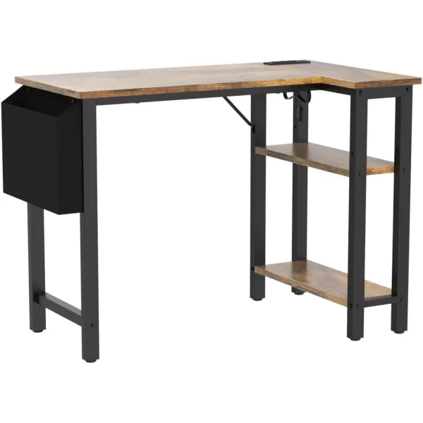 Lufeiya White L Shaped Computer Desk with Power Outlet Shelves 40 Inch Small Corner Desk for Small Space Home Office LShaped Desk PC Desks WhiteRustic Brown