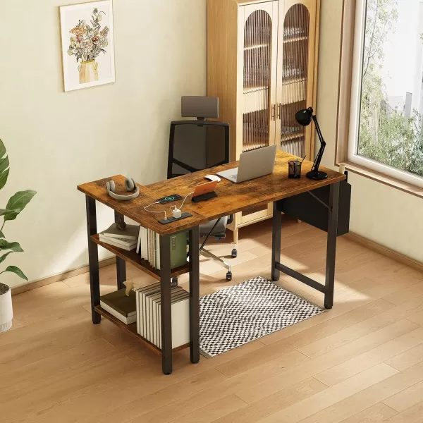 Lufeiya White L Shaped Computer Desk with Power Outlet Shelves 40 Inch Small Corner Desk for Small Space Home Office LShaped Desk PC Desks WhiteRustic Brown