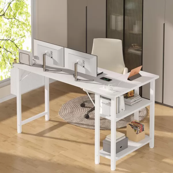 Lufeiya White L Shaped Computer Desk with Power Outlet Shelves 40 Inch Small Corner Desk for Small Space Home Office LShaped Desk PC Desks WhiteWhite