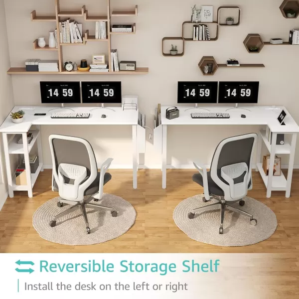 Lufeiya White L Shaped Computer Desk with Power Outlet Shelves 40 Inch Small Corner Desk for Small Space Home Office LShaped Desk PC Desks WhiteWhite