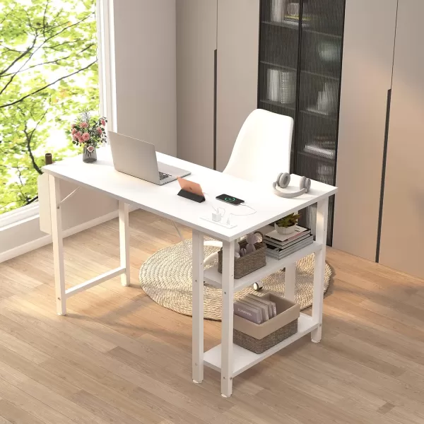 Lufeiya White L Shaped Computer Desk with Power Outlet Shelves 40 Inch Small Corner Desk for Small Space Home Office LShaped Desk PC Desks WhiteWhite