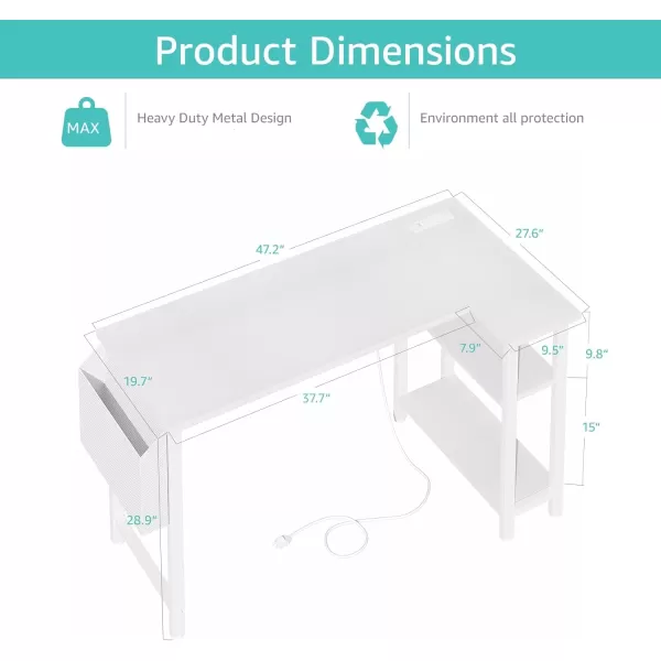 Lufeiya White L Shaped Computer Desk with Power Outlet Shelves 40 Inch Small Corner Desk for Small Space Home Office LShaped Desk PC Desks WhiteWhite
