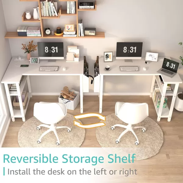 Lufeiya White L Shaped Computer Desk with Power Outlet Shelves 40 Inch Small Corner Desk for Small Space Home Office LShaped Desk PC Desks WhiteWhite