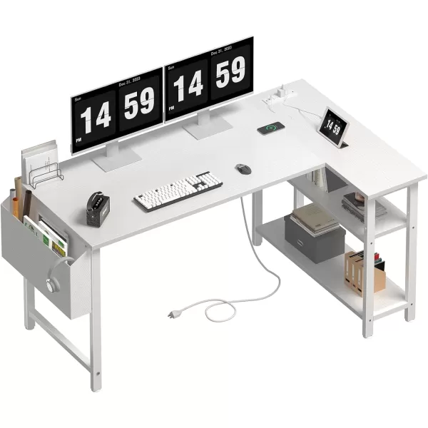 Lufeiya White L Shaped Computer Desk with Power Outlet Shelves 40 Inch Small Corner Desk for Small Space Home Office LShaped Desk PC Desks WhiteWhite