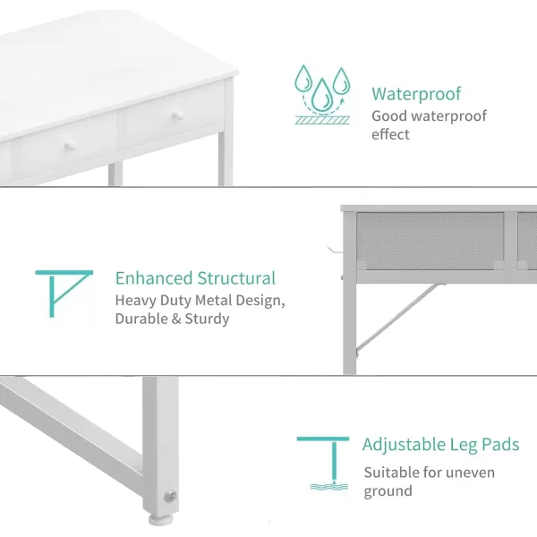 Lufeiya White Makeup Vanity Desk with Mirror and Lights 40 inch Make Up Vanity Desks with Fabric Drawers ampamp Charging Station Dressing Table and Chair Set for Bedroom Girls White GoldWhite