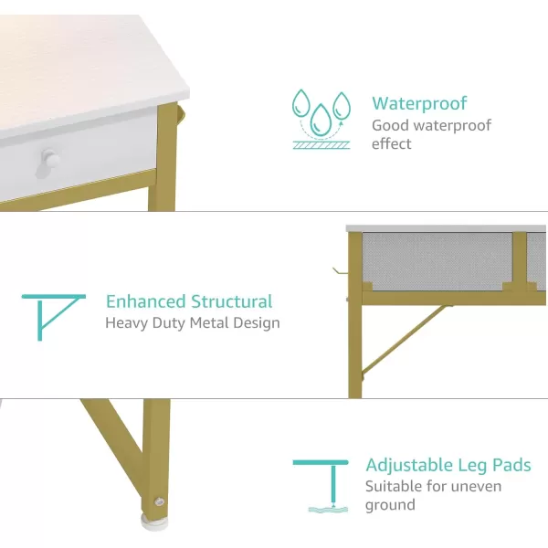 Lufeiya White Makeup Vanity Desk with Mirror and Lights 40 inch Make Up Vanity Desks with Fabric Drawers ampamp Charging Station Dressing Table and Chair Set for Bedroom Girls White GoldWhite Gold