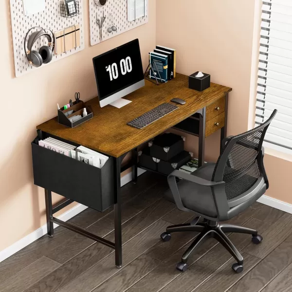Lufeiya White Small Desk with Drawers  40 Inch Computer Desk for Small Space Home Office Modern Simple Study Writing Table PC DesksRustic Brown