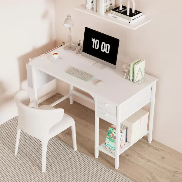 Lufeiya White Small Desk with Drawers  40 Inch Computer Desk for Small Space Home Office Modern Simple Study Writing Table PC DesksWhite