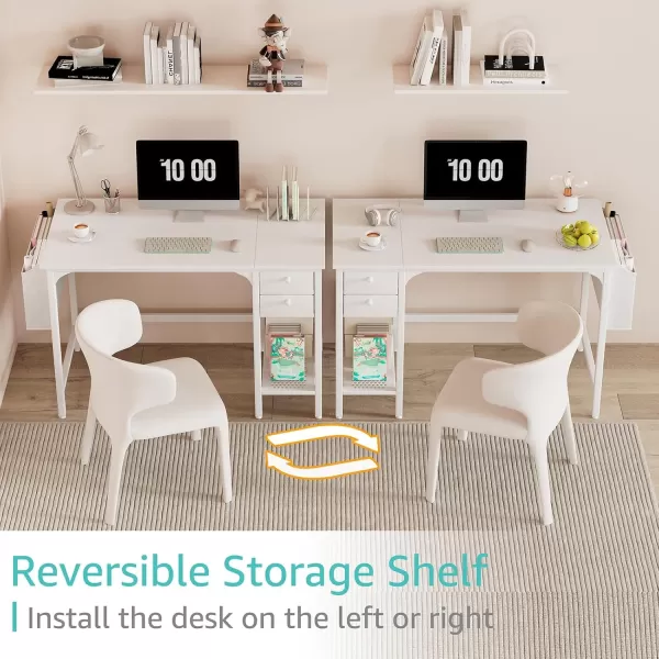 Lufeiya White Small Desk with Drawers  40 Inch Computer Desk for Small Space Home Office Modern Simple Study Writing Table PC DesksWhite