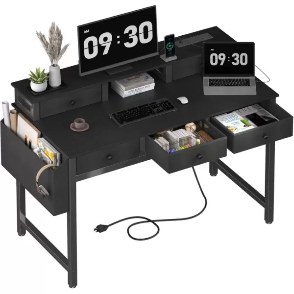 Lufeiya Computer Desk with Drawers for Home Office Bedroom 40 inch Black Writing Study Desks with Fabric Drawers Storage Gaming Desk Table with Power Outlet ampamp Monitor Stand BlackBlack