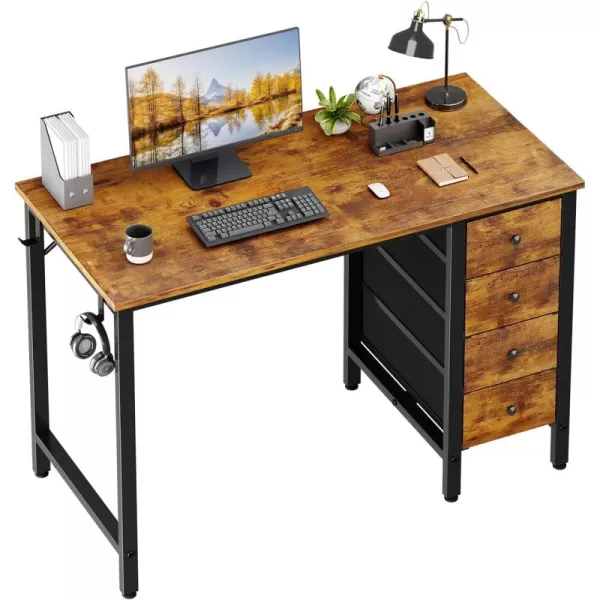 Lufeiya Computer Desk with Fabric Drawers  55 Inch Long Study Work Writing Desk for Home Office Bedroom Simple Modern Cute PC Desks with Drawer Rustic BrownRustic Brown