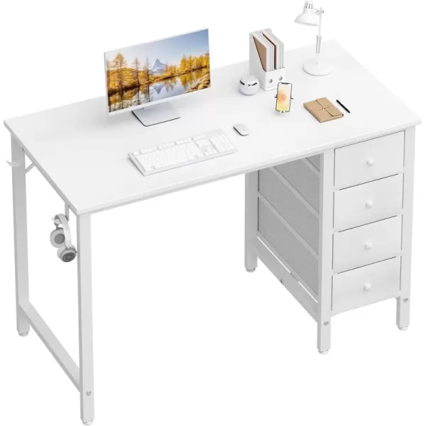 Lufeiya Computer Desk with Fabric Drawers  55 Inch Long Study Work Writing Desk for Home Office Bedroom Simple Modern Cute PC Desks with Drawer Rustic BrownWarm White