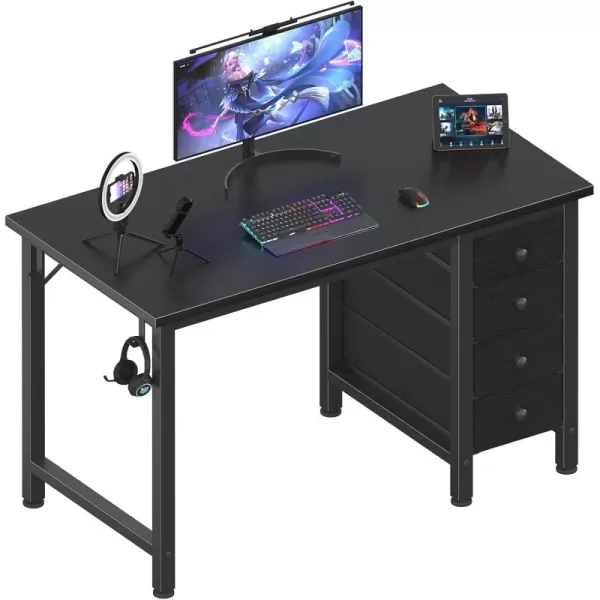 Lufeiya Computer Desk with Fabric Drawers  55 Inch Long Study Work Writing Desk for Home Office Bedroom Simple Modern Cute PC Desks with Drawer Rustic BrownBlack