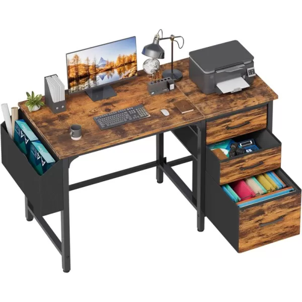 Lufeiya Computer Desk with File Drawers Cabinet 47 Inch Home Office Desks with Filing Cabinet for Small Space Gaming Study Writing Table PC Desks BlackRustic Brown