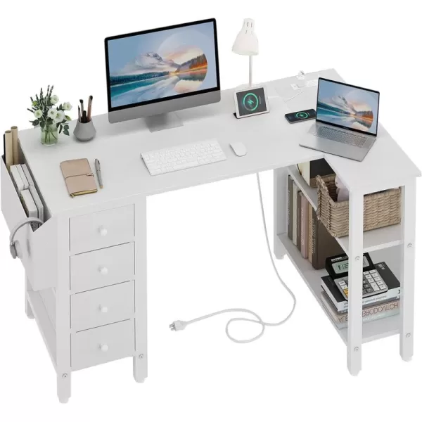 Lufeiya L Shaped Desk with Drawers ampamp Storage Shelves 47 Inch Corner Computer Desk with Power Outlet for Home Office Bedroom LShaped Gaming PC Desks with Fabric Drawer Rustic BrownWhite