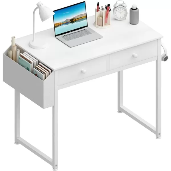 Lufeiya Small Computer Desk with 2 Drawers for Bedroom 31 Inch Home Office Desk with Storage Fabric Drawer and Bag Study Writing Table for Small Spaces Rustic BrownWhite