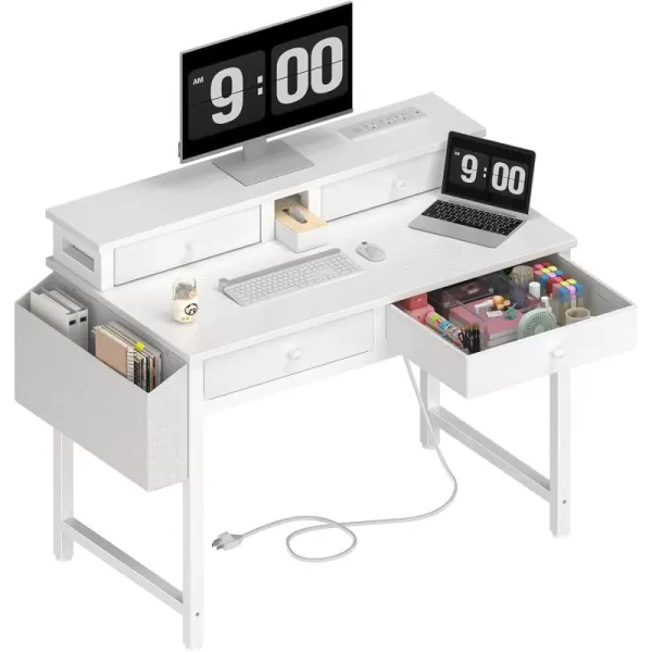 Lufeiya Small White Desk with Fabric Drawers for Bedroom 32 inch Vanity Makeup Desk with Drawers Storage for Home Office Writing Study Table with Power Outlet ampamp Monitor Stand WhiteWhite