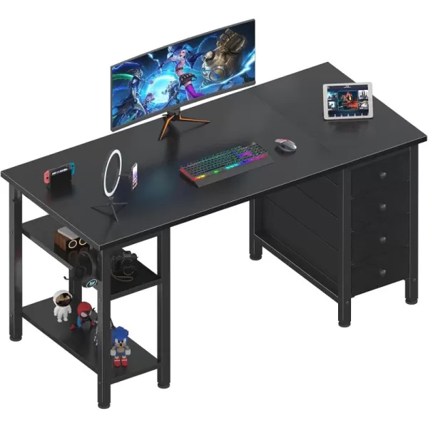 Lufeiya White Computer Desk with Drawers ampamp Storage Shelves 47 Inch Study Work Writing Desk for Home Office Bedroom Simple Modern Cute PC Desks Table WhiteBlack