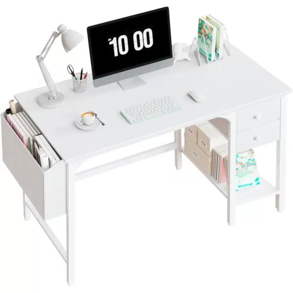 Lufeiya White Small Desk with Drawers  40 Inch Computer Desk for Small Space Home Office Modern Simple Study Writing Table PC DesksWhite