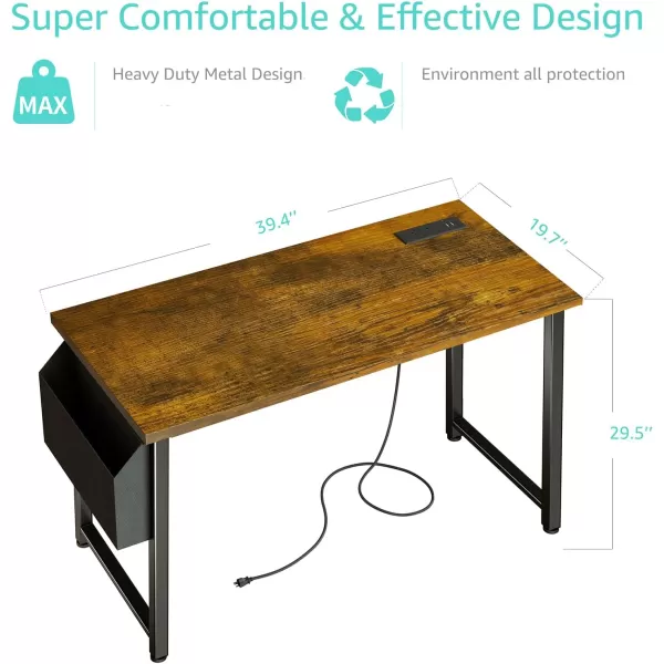 Lufeiya 40 inch Computer Desk with Power Outlet 39 inch Teen Study Table Home Office Work Writing Desk with Charging Station Outlets Built in Rustic BrownRustic Brown